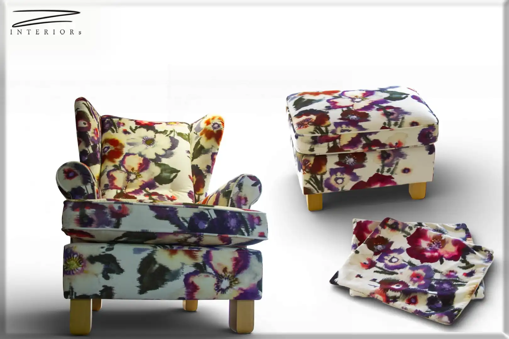 Neubezug Ohrenbackensessel im floralem Stoff